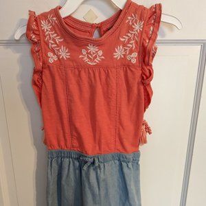 Joe's Jeans Two-Tone Embroidered Floral Dress w/Ruffled Arms Girls sz 8